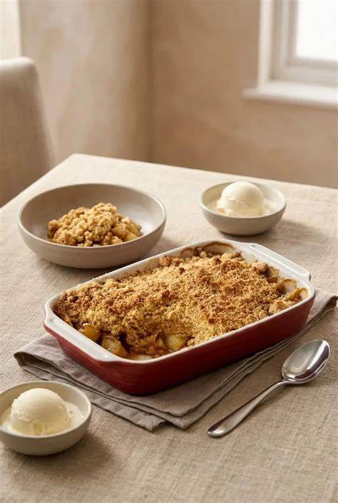 servir crumble avec crème et glace
